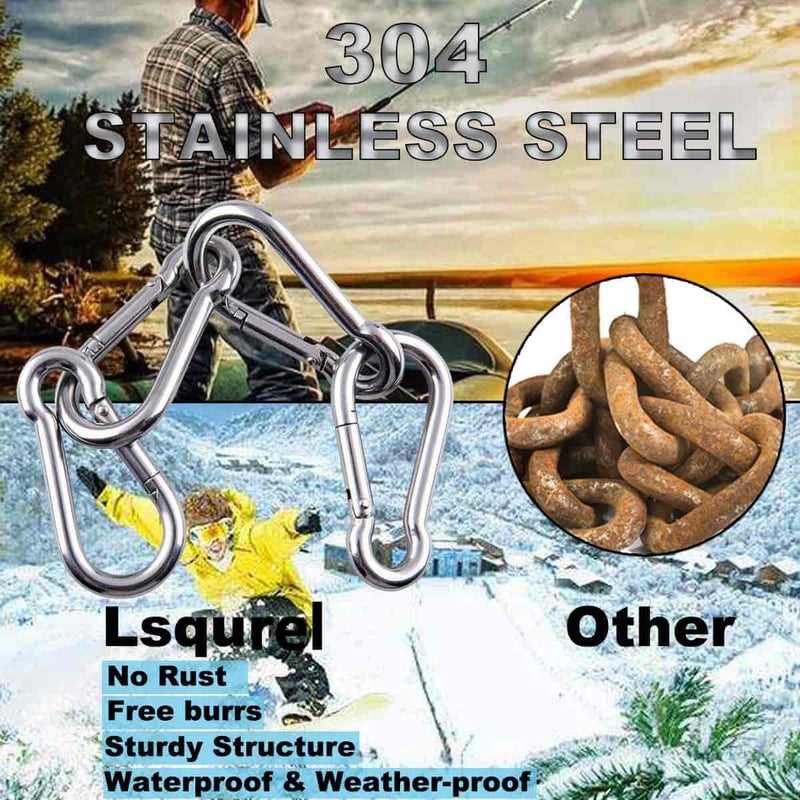 Lsqurel Spring Snap Hook, Lsqurel 304 Stainless Steel Carabiner Steel Clips Keychain Heavy Duty Quick Link for Camping Hiking Traveling (M8 30pcs) - Image 4